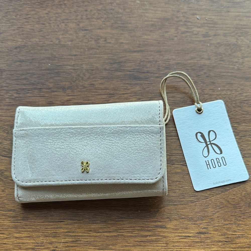 HOBO Metallic Cream Leather Card Holder with Gold Accent